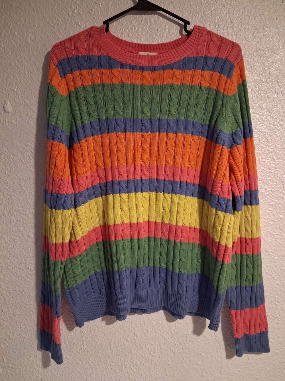 Vtg XL St. John's Bay Multicolor Striped Cable-Knit Crewneck Sweater Kidcore